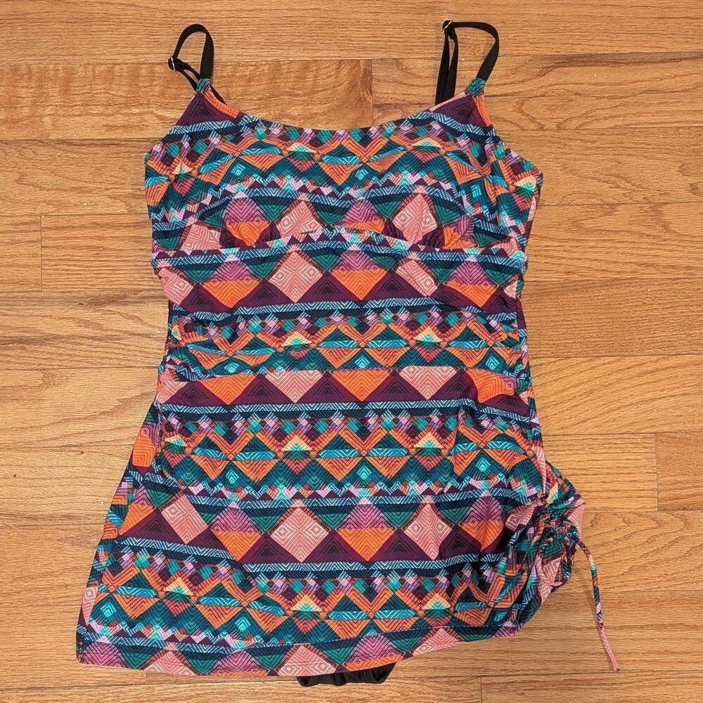 Sol‎ Collective Boho Aztec Size 16 One Piece Swimsuit with Dress Overlay